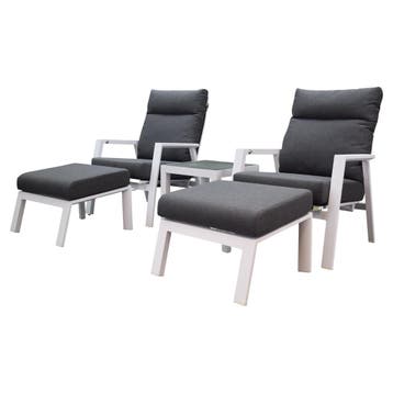 Vegas lounge balkonset 5 delig verstelbaar wit aluminium, Ophalen of Verzenden, Nieuw