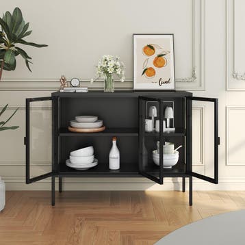Vitrinekast Borshavisa staal 80x100x35 cm zwart [en.casa], Verzenden, Nieuw