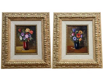 Spanish School (XX) - 2 Floral Still Life Paintings