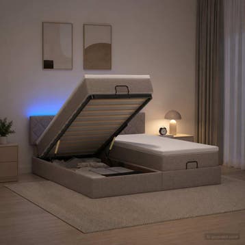 vidaXL Ottoman Bed met Matrassen en LED Taupe 180 x 200 cm, Huis en Inrichting, Verzenden, Nieuw, Tweepersoons