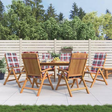 vidaXL Verstelbare klapstoelen met kussens, 6 stuks, massief, Verzenden, Nieuw, Hout