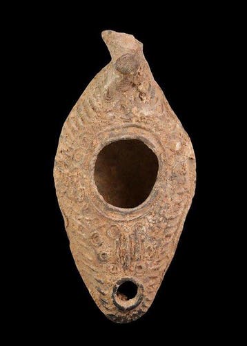 Byzantijns Terracotta Slippervormige olielamp met