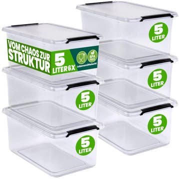 Opbergbox Transparant Set van 6 30x20x12cm 5L (Opbergmanden), Verzenden, Nieuw