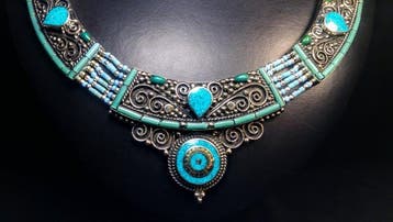 Unieke turkoois ketting Vintage handgemaakt - Hoogte: 45 cm
