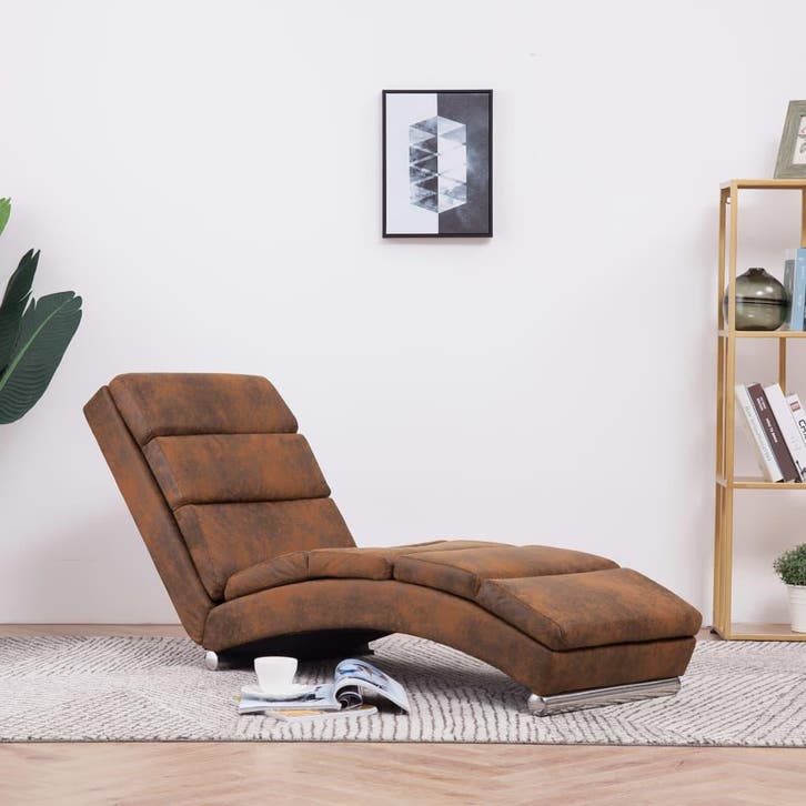 vidaXL Chaise longue kunstsuède bruin, Huis en Inrichting, Banken | Sofa's en Chaises Longues, Nieuw, Verzenden