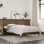 vidaXL Bedframe bewerkt hout en metaal gerookt eikenkleurig, 90 cm, Eenpersoons, Bruin, Verzenden
