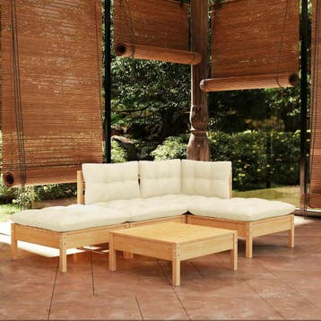 vidaXL 5-delige Loungeset met crèmekleurige kussens, Verzenden, Nieuw, 5 zitplaatsen, Loungeset