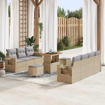 vidaXL Tuin Sofa Set 10 st Beige poly rattan, Verzenden, Nieuw, Rotan, Meer dan 8 zitplaatsen