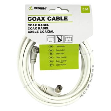 Benson Coaxkabel - Haakse Stekkers - Flexibel - 5 meter -..., Ophalen of Verzenden, Nieuw