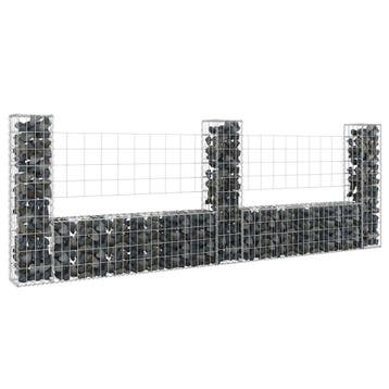 vidaXL Schanskorf U-vormig met 3 palen 260x20x100 cm ijzer, Verzenden, Nieuw, IJzer