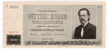 Tsjecho-Slowakije. - 5000 Korun 1945 - Pick 75a (Zonder