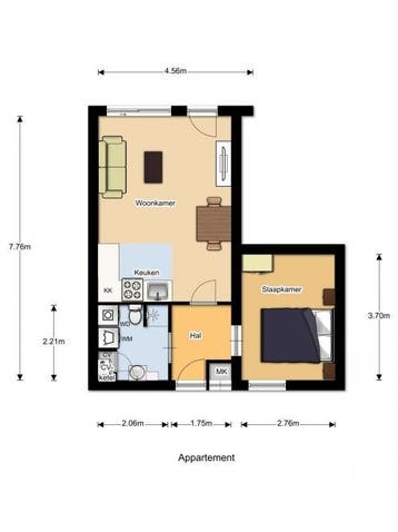 Te Huur 2 Kamer Appartement Vulcanushof A In Maastricht, Direct bij eigenaar, Limburg, Maastricht, Appartement