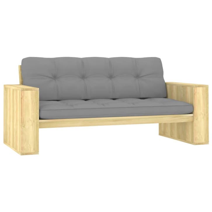 vidaXL Tuinbank met grijze kussens 179 cm geïmpregneerd, Tuin en Terras, Tuinbanken, Nieuw, Verzenden