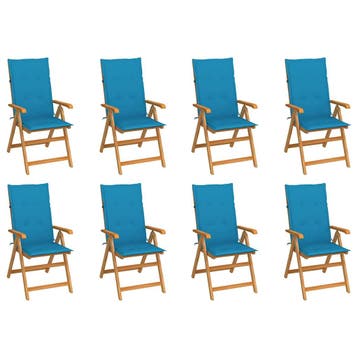 vidaXL Verstelbare klapstoelen met kussens, 8 stuks, massief, Verzenden, Nieuw, Hout