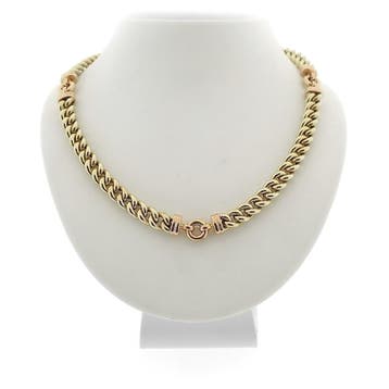 Bicolor gouden gourmetschakel collier (Ketting), Sieraden, Tassen en Uiterlijk, Kettingen, Ophalen of Verzenden, Gebruikt, Goud