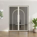 Dubbele stalen taatsdeur - Wit - 2 Vlaks rond - Rook glas, Minder dan 80 cm, Overige typen, Nieuw, Metaal