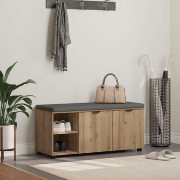 vidaXL Schoenbank met kussen Artisanaal eiken 100 x 38 x 46, Huis en Inrichting, Banken | Voetenbanken en Poefen, Verzenden, Nieuw