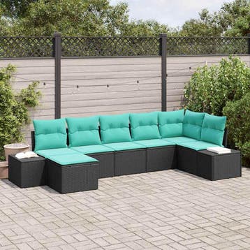 vidaXL Tuin Sofa Set 7 st Zwart poly rattan, Verzenden, Nieuw, Rotan, 7 zitplaatsen