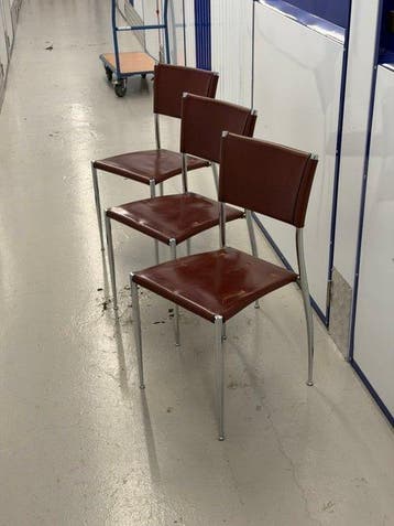 Fasem - Stoel (3) - gember - Leder, Chroom - Set van 3 Fasem