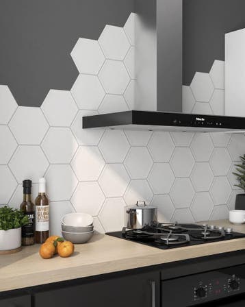 Wandtegel Equipe Decor Matt Wit Mat Hexagon 19,8x22,8, Nieuw, 20 tot 40 cm, 10 m² of meer, Wandtegels