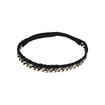 Haarband Gevlochten 2cm - Koord - Zwart Creme, Nieuw