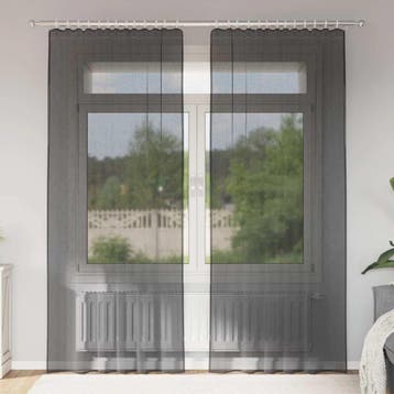 vidaXL Gordijnen voile met roedezakken 2 st zwart, Verzenden, Nieuw, Zwart