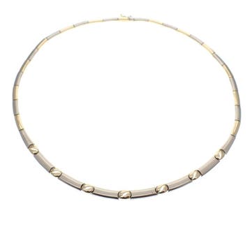 Bicolor gouden fantasie collier met koffieboon (Ketting), Ophalen of Verzenden, Gebruikt, Overige kleuren, Goud