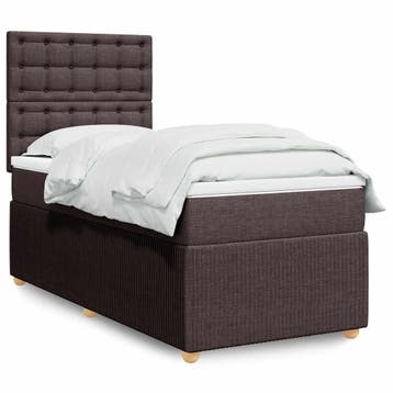 vidaXL Boxspring met matras stof donkerbruin 90x200 cm, 90 cm, Eenpersoons, Bruin, Verzenden