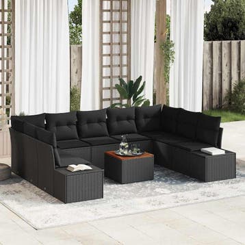 vidaXL Tuin Sofa Set 10 st Zwart, Verzenden, Nieuw, Meer dan 8 zitplaatsen