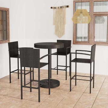 vidaXL 5-delige Tuinbarset poly rattan zwart, Verzenden, Nieuw, 4 zitplaatsen