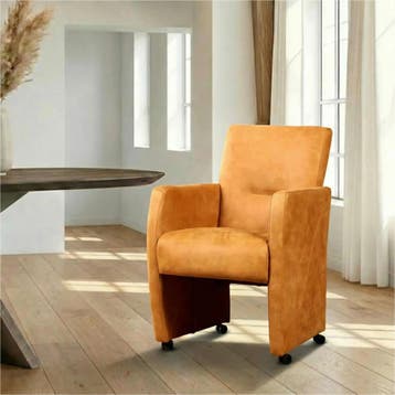 Leren eetkamerstoel Pleasure - Kenia Cognac (cognac) - Met, Ophalen of Verzenden, Nieuw, Leer, Eigentijds, Modern