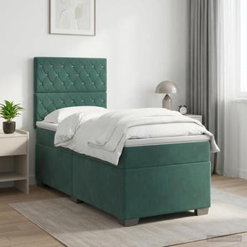 vidaXL Boxspringbed met matras Donkergroen 100 x 200 cm, Verzenden, Nieuw, Groen, Stof