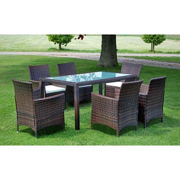 vidaXL 7-delige Tuinset met kussens poly rattan bruin, Verzenden, Nieuw, 6 zitplaatsen, Tuinset