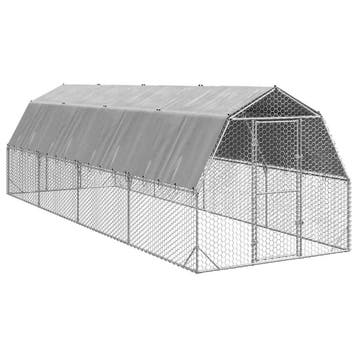 vidaXL Kippenren met dak 2,5x8x2,25 m gegalvaniseerd staal, Verzenden, Nieuw