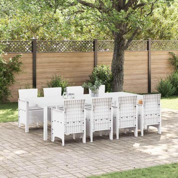 vidaXL Tuin Eetset 9 st Wit Polypropyleen, Verzenden, Nieuw, Meer dan 8 zitplaatsen