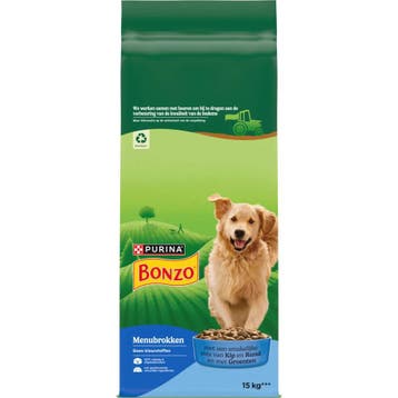 Bonzo Adult Menu Brokken Kip & Groenten 15 kg (Hondenvoer), Verzenden, Hond