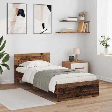 vidaXL Bedframe met hoofdeinde Oud Hout 90 x 190 cm Bewerkt, Eenpersoons, Bruin, Verzenden, Nieuw