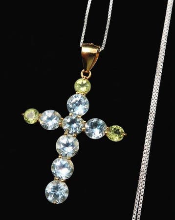 Topaas - Zilver, La Croix des Anges – Collier Topaas en, Antiek en Kunst