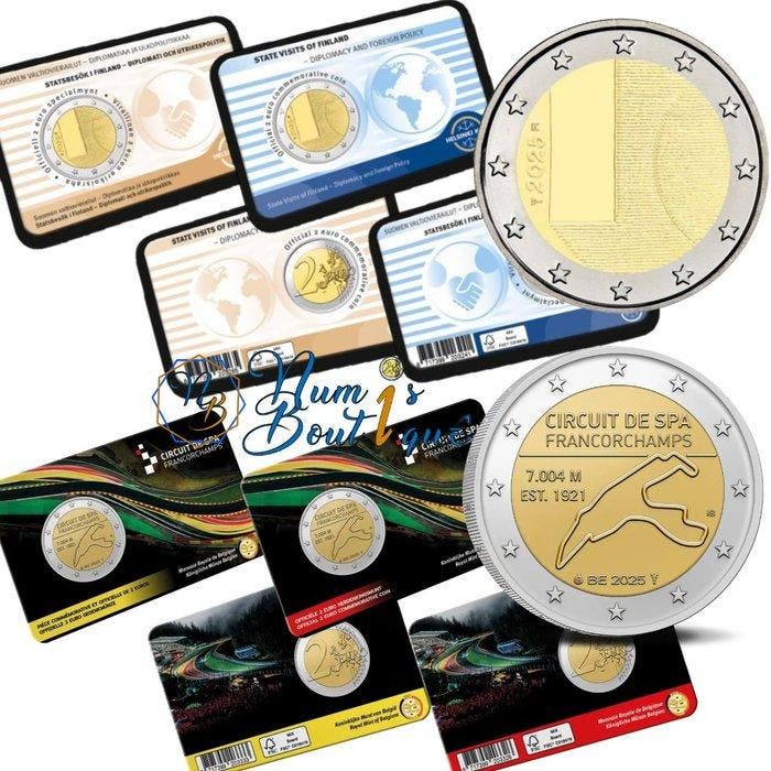 België, Finland. 2 Euro 2025 (4 coincards) (Zonder, Postzegels en Munten, Munten | Europa | Niet-Euromunten