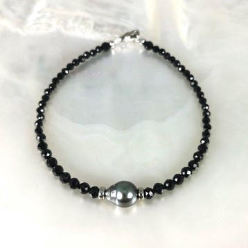 Zonder minimumprijs - Armband Zilver Parel - Spinel - Tahiti, Nieuw