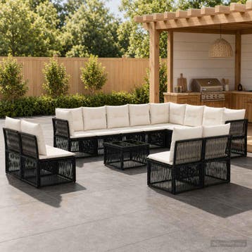 vidaXL Tuinbankenset 13 st 12-zits Zwart poly rattan, Verzenden, Nieuw, 3 zitplaatsen