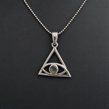 MOLDAVITE. Hanger Oog van de Voorzienigheid met bijpassende