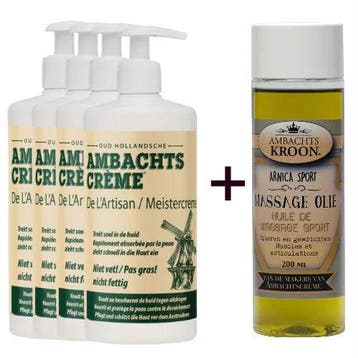 4x pomp 450ml Ambachtscreme + 1x Arnica Sport Massageolie, Verzenden, Nieuw
