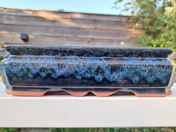 Yixing Bonsai schaal - 21x16x5,5cm - blauw geglazuurd -, Antiek en Kunst