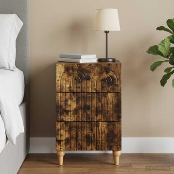 vidaXL Nachtkastje Gerookt eiken 43x 41 x 66,5 cm Bewerkt, Minder dan 45 cm, Verzenden, Nieuw, 55 tot 70 cm