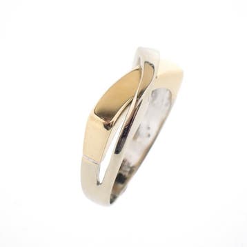 Bicolor gouden abstracte ring, 18 tot 19, Gebruikt, Ophalen of Verzenden, Dame of Heer