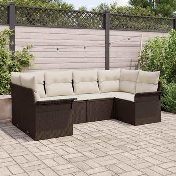 vidaXL Tuinbankenset met kussen 6 pcs Bruin poly rattan, Verzenden, Nieuw, Rotan, 6 zitplaatsen
