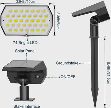 Solar Tuinspots Buiten - 74 LED, 3 Kleuren, IP65 Waterdicht,, Verzenden, Nieuw
