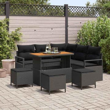 vidaXL Tuin Sofa Set met kussen met opslag 9 pcs Zwart, Verzenden, Nieuw, Rotan, Meer dan 8 zitplaatsen
