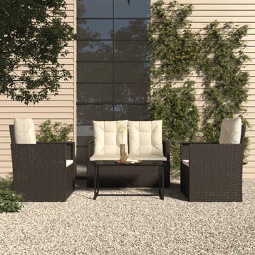 vidaXL 4-delige Loungeset met kussens poly rattan zwart, Verzenden, Nieuw, 4 zitplaatsen, Loungeset